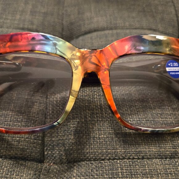 Tinted Reading Glasses Oversize 2.0 Never Worn New Orange Iridescent - Picture 1 of 3